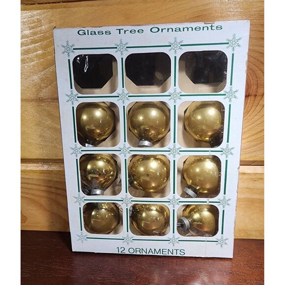 ESSEX FRANKE COMPANY GLASS GOLD BALL CHRISTMAS ORNAMENTS 2” DIAMETER Box Of 9 - Picture 7 of 8
